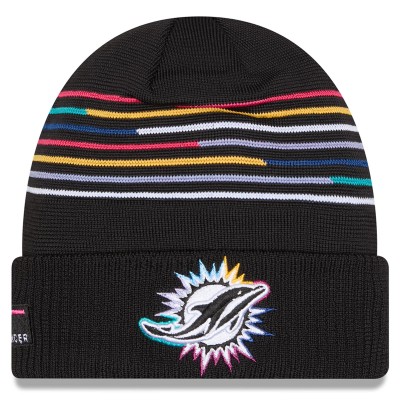 Miami Dolphins New Era Black 2025 NFL Crucial Catch Cuffed Knit Hat