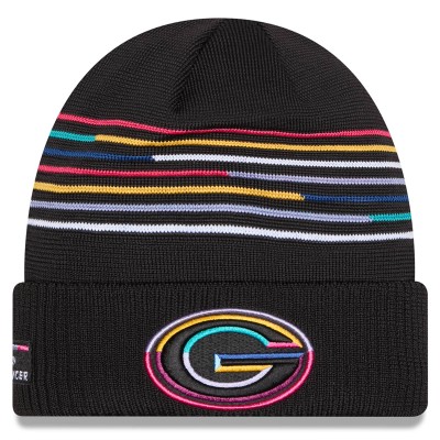 Green Bay Packers New Era Black 2025 NFL Crucial Catch Cuffed Knit Hat