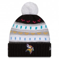 Шапка с помпоном женская Minnesota Vikings New Era Black 2025 NFL Crucial Catch Шапка с помпоном женская Minnesota Vikings New Era Black 2025 NFL Crucial Catch