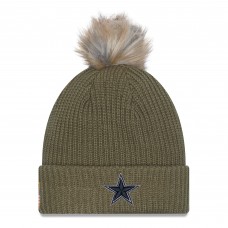 Шапка с помпоном женская Dallas Cowboys New Era Dark Green 2025 Salute to Service