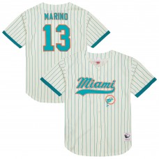 Miami Dolphins Dan Marino Mitchell & Ness Cream Name & Number Mesh Button-Up Baseball Jersey