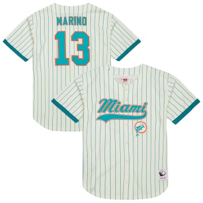Miami Dolphins Dan Marino Mitchell & Ness Cream Name & Number Mesh Button-Up Baseball Jersey