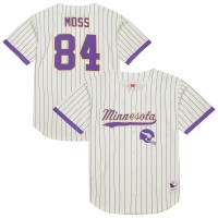 Minnesota Vikings Randy Moss Mitchell & Ness Cream Name & Number Mesh Button-Up Baseball Jersey