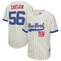 New York Giants Lawrence Taylor Mitchell & Ness Cream Name & Number Mesh Button-Up Baseball Jersey