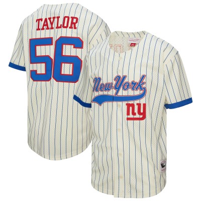 New York Giants Lawrence Taylor Mitchell & Ness Cream Name & Number Mesh Button-Up Baseball Jersey