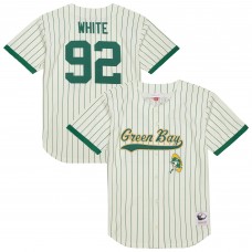 Green Bay Packers Reggie White Mitchell & Ness Cream Name & Number Mesh Button-Up Baseball Jersey