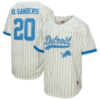 Detroit Lions Barry Sanders Mitchell & Ness Cream Name & Number Mesh Button-Up Baseball Jersey