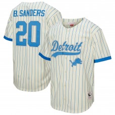 Detroit Lions Barry Sanders Mitchell & Ness Cream Name & Number Mesh Button-Up Baseball Jersey