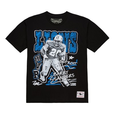 Футболка Detroit Lions Barry Sanders Mitchell & Ness Black Chalked Up Player Graphic