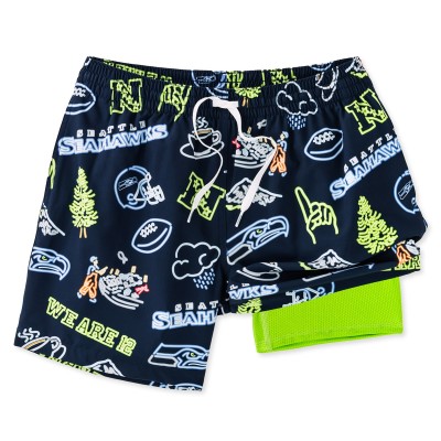 Seattle Seahawks Chubbies Navy The Neon 5.5 Classic Lined Swim Trunks