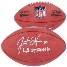 Justin Herbert Los Angeles Chargers Autographed Fanatics Authentic Wilson Duke Full Color Football with LA Strong Inscription