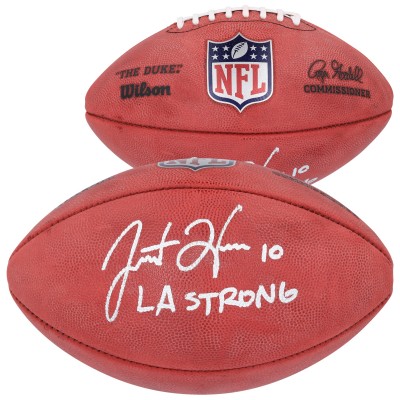 Justin Herbert Los Angeles Chargers Autographed Fanatics Authentic Wilson Duke Full Color Football with LA Strong Inscription
