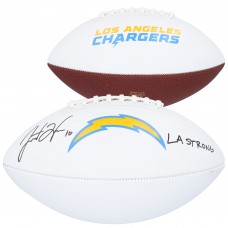 Justin Herbert Los Angeles Chargers Autographed Fanatics Authentic Franklin White Panel Football with LA Strong Inscription Justin Herbert Los Angeles Chargers Autographed Fanatics Authentic Franklin White Panel Football with LA Strong Inscription