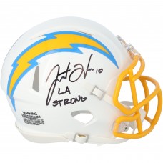 Justin Herbert Los Angeles Chargers Autographed Fanatics Authentic Riddell Speed Mini Helmet with LA Strong Inscription Justin Herbert Los Angeles Chargers Autographed Fanatics Authentic Riddell Speed Mini Helmet with LA Strong Inscription