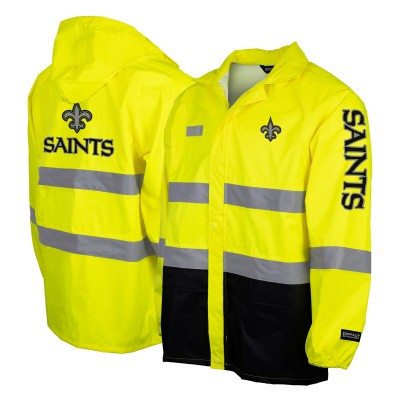 New Orleans Saints Yellow Hi-Vis Safety Waterproof Rainshell Full-Zip Hooded Jacket