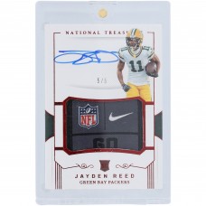 Jayden Reed Green Bay Packers Autographed 2023 Panini National Treasures Crossover Rookie Patch Autograph Laundry Tag Relic #CRPA-JRE #5/5 Rookie Card