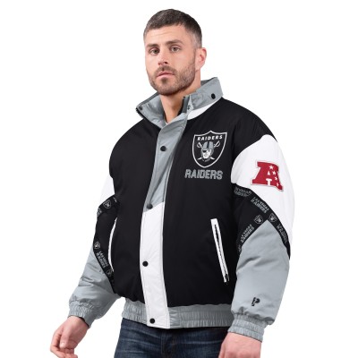 Las Vegas Raiders Pro Player Black/Silver Tape Full-Zip Hoodie Jacket