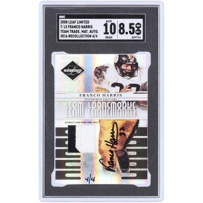 Franco Harris Pittsburgh Steelers Autographed 2008 Donruss Leaf Limited Team Trademarks Materials Autograph 2 Color Relic 2016 Recollection #T-13 #4/4 SGC Authenticated 8.5/10 Card
