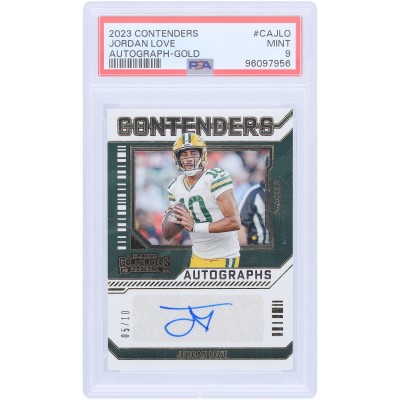 Jordan Love Green Bay Packers Autographed 2023 Panini Contenders Gold #CA-JLO #5/10 PSA Authenticated 9 Card