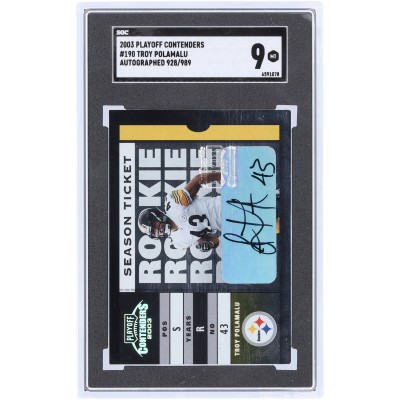 Troy Polamalu Pittsburgh Steelers Autographed 2003 Playoff Contenders Autograph #190 #928/989 SGC Authenticated 9 Rookie Card