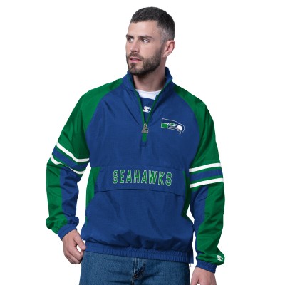 Seattle Seahawks Starter Royal Vintage Logo Prospect Half-Zip Pullover