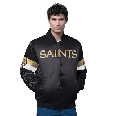 New Orleans Saints Starter Black Triple Option Satin Varsity Full-Snap Jacket