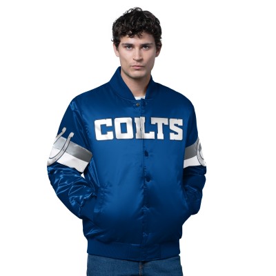 Indianapolis Colts Starter Royal Triple Option Satin Varsity Full-Snap Jacket
