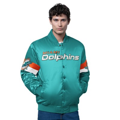 Miami Dolphins Starter Aqua Triple Option Satin Varsity Full-Snap Jacket