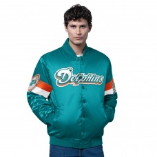 Miami Dolphins Starter Aqua Triple Option Satin Varsity Vintage Logo Full-Snap Jacket