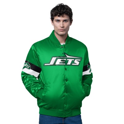 New York Jets Starter Kelly Green Triple Option Satin Varsity Vintage Logo Full-Snap Jacket