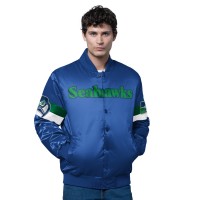 Seattle Seahawks Starter Royal Triple Option Satin Varsity Vintage Logo Full-Snap Jacket