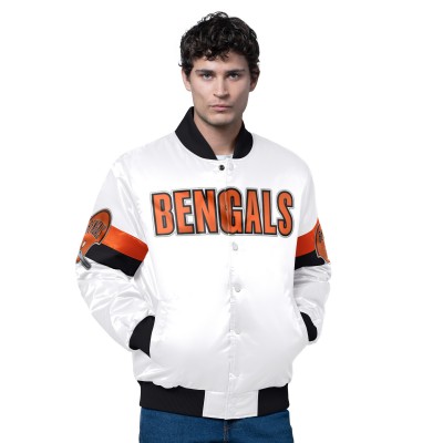 Cincinnati Bengals Starter White Triple Option Satin Varsity Full-Snap Jacket