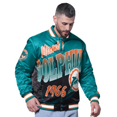 Miami Dolphins Starter Aqua Pass Rush Varsity Full-Snap Jacket