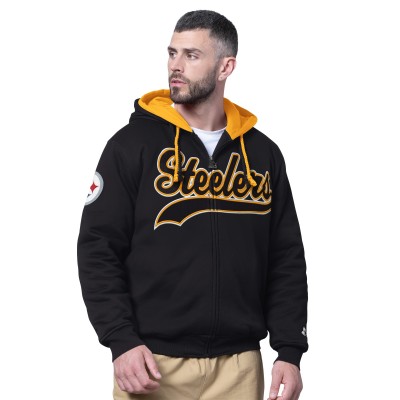 Pittsburgh Steelers Starter Black Big Shot Full-Zip Double Hoodie