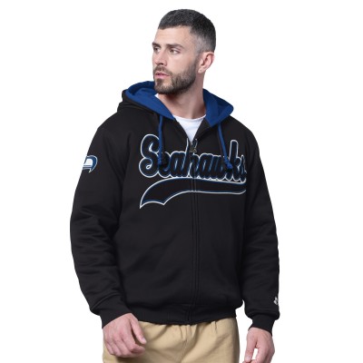 Seattle Seahawks Starter Black Big Shot Throwback Full-Zip Double Hoodie