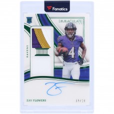 Zay Flowers Baltimore Ravens Autographed 2023 Panini Immaculate Collection Emerald Signature Patches Dual 3 Color Relics #SP-ZAY #9/18 Rookie Card