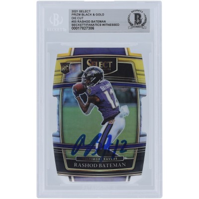 Rashod Bateman Baltimore Ravens Autographed 2021 Panini Select Black & Gold Die Cut #55 Beckett Fanatics Witnessed Authenticated Rookie Card