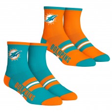 Unisex Miami Dolphins Rock Em Socks 2-Pack Multi Stripe Quarter Socks Set