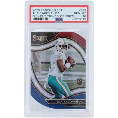 Tua Tagovailoa Miami Dolphins 2020 Panini Select Tri Color Die Cut #345 PSA Authenticated 10 Rookie Card