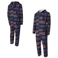 Chicago Bears Concepts Sport Navy Shuffle All-Over-Print Microfleece Full-Zip Union Suit