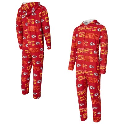 Kansas City Chiefs Concepts Sport Red Shuffle All-Over-Print Microfleece Full-Zip Union Suit