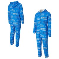 Detroit Lions Concepts Sport Blue Shuffle All-Over-Print Microfleece Full-Zip Union Suit