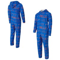 Buffalo Bills Concepts Sport Royal Shuffle All-Over-Print Microfleece Full-Zip Union Suit
