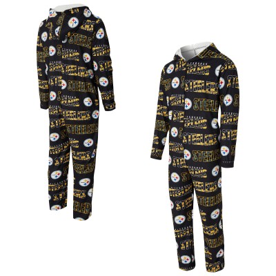 Pittsburgh Steelers Concepts Sport Black Shuffle All-Over-Print Microfleece Full-Zip Union Suit