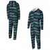 Seattle Seahawks Concepts Sport College Navy Shuffle All-Over-Print Microfleece Full-Zip Union Suit
