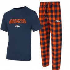 Футболка Denver Broncos Concepts Sport Navy/Orange Avondale & Flannel Pants Set