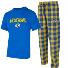 Los Angeles Rams Concepts Sport Avondale T-Shirt & Flannel Pants Set - Royal/Gold