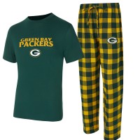 Футболка Green Bay Packers Concepts Sport Green/Gold Avondale & Flannel Pants Set