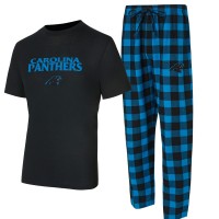 Футболка Carolina Panthers Concepts Sport Black/Blue Avondale & Flannel Pants Set