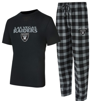 Las Vegas Raiders Concepts Sport Black/Silver Avondale T-Shirt & Flannel Pants Set